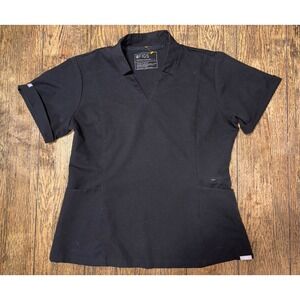 FIGS Womens Inala Black Slim Zipper Pocket Ribbed Collar Scrubs Size L